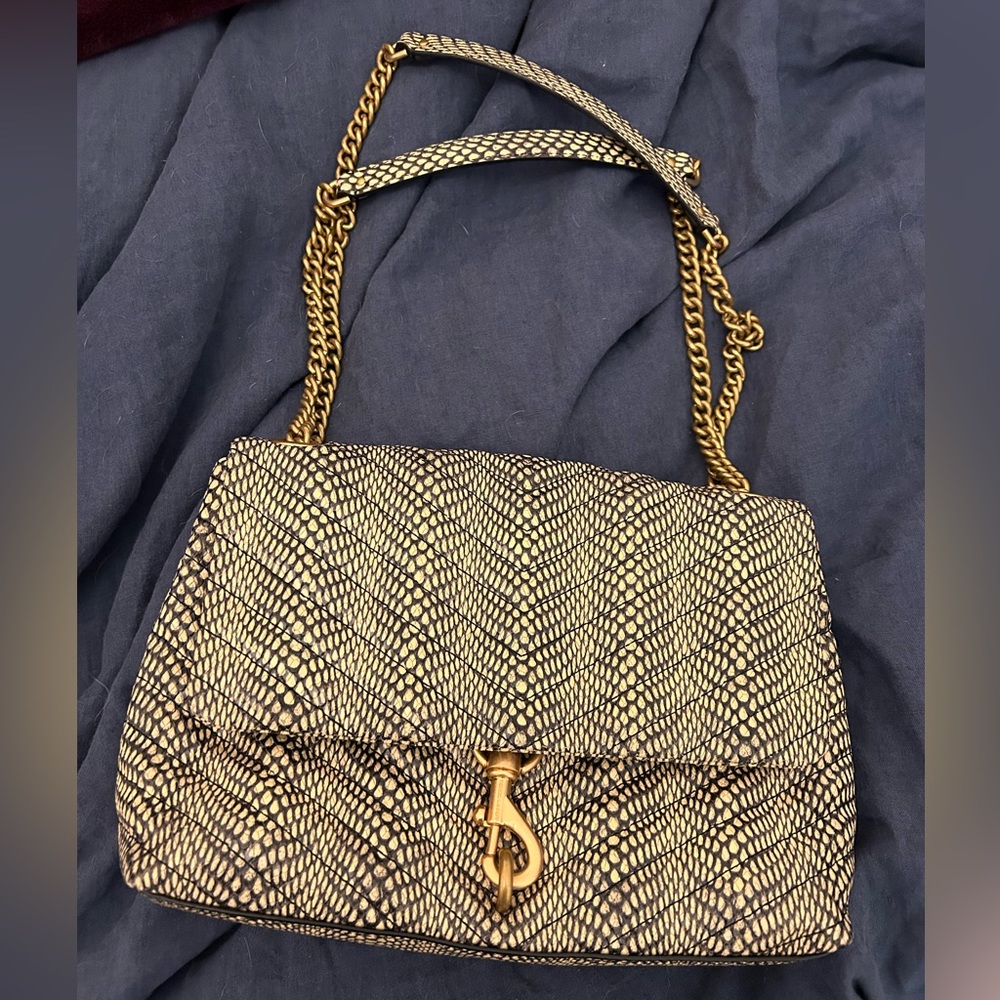 Rebecca Minkoff Edie Quilted Snake-Print Flap Shoulder Bag